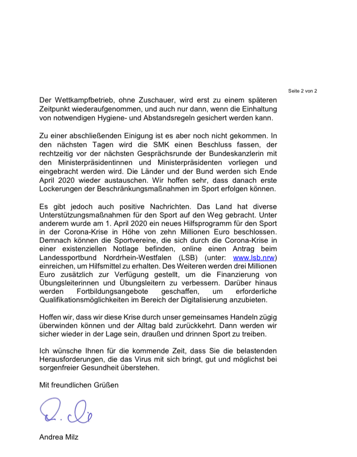 Antwortschreiben von NRW Statssekretärin Milz S2